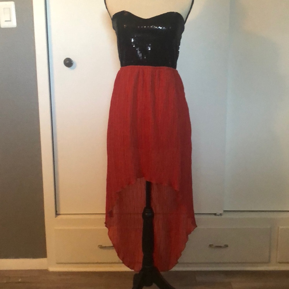 Sequin strapless high low dress